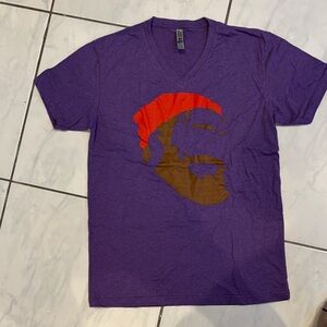 Next Level Apparel Paul Bunyan V-Neck Tee in Purple with Red and Brown Graphic